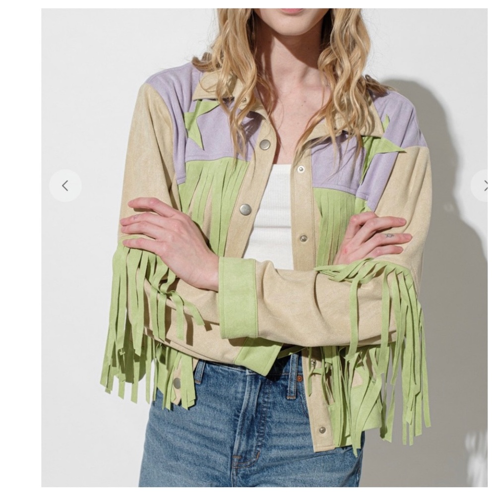 11 Multi Fabric Basic Collared Fringe Jacket
-Multi fabric - Picture 3 of 5